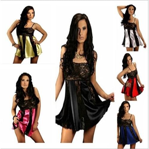 Eoric Lingerie Plus Large Sizes Sexy Women Lace Sleepwear Spaghetti Strap Transparent Lady Night Dress vestidos feminino AB219