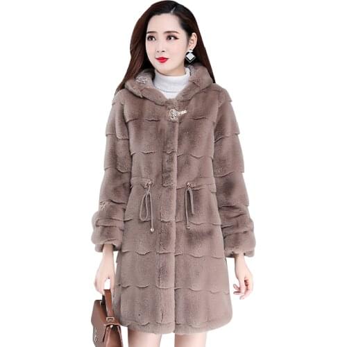 Womens Mink Bown Woolen Coat 2020 New Female High-end Imitate Golden Mink Woolen Overcoat Ladies Winter Thicken Jacket A592
