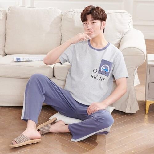 100% Cotton Short Sleeve Long Pants Pajama Sets for Men New Summer Korean Sleepwear Suit Pyjama Loungewear Homewear Home Clothes