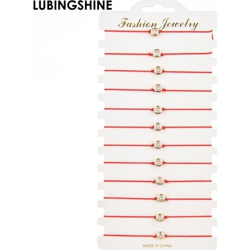 12pc/Set Handmade Braid Red Rope Chain Bracelet Set Gold Color Crystal Round Charms Bracelet for Women Adjustable Jewelry