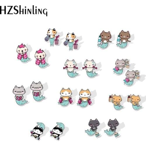 2019 New Funny Cat Mermaid Acrylic Earring Anime Art Earrings Epoxy Photo Fashion Earring