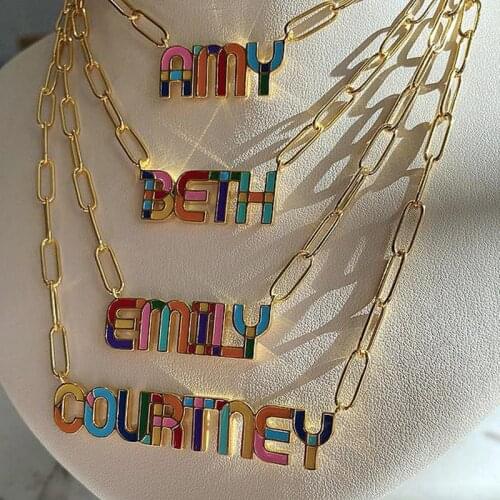 2021 New Custom Name Necklace Alloy Enamel Letter Necklace Colorful Romantic Pendant Necklace Cute Gift