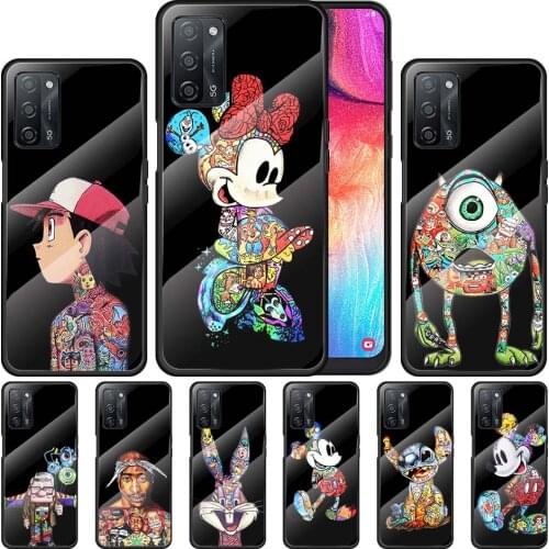 Mickey Tattoo Cartoon for OPPO Realme 7i 7 6 5 Pro C3 XT A9 2020 A52 Find X2Lite Luxury Tempered Glass Phone Case Cover