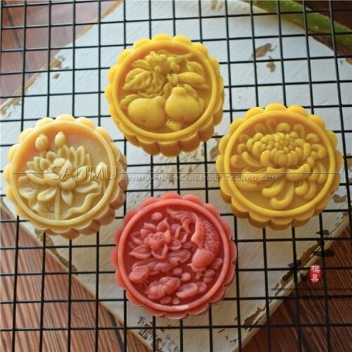 DIY Handmade 2021 New Model 75g 85 Moon Cake Mold 1 Mold 4 Pieces Chinese Style Cantonese Style Momoyama Pattern Plastic Hand