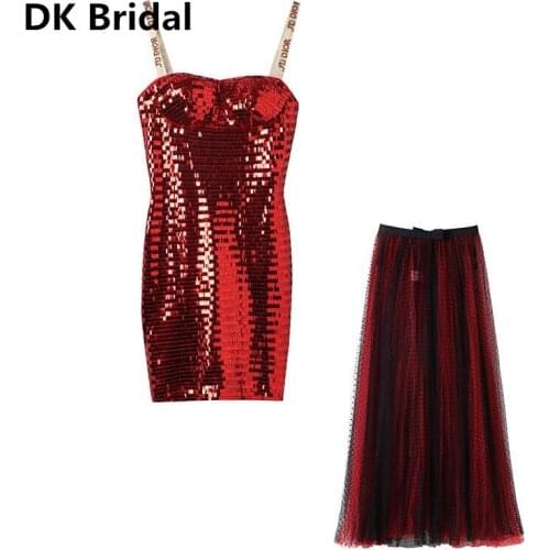 DK Bridal Shiny Burgundy Sequined 2/Two Pieces Prom Dresses Long Sexy Cut-out Women Evening Party Gowns Vestido De Festa