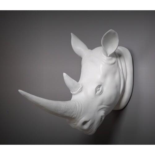 EXOTIC RHINOCEROS HEAD WALL DECORA 3D ANIMAL ART SCULPTURE FIGURINES RESIN CRAFT HOME CREATIVE BACKGROUND WALL HANGINGS R678