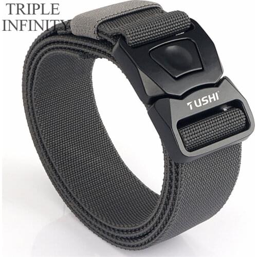 TRIPLE INFINITY Elastic Belt Hard Metal Quick Release Pluggable Buckle Sport Hunting Comfortable Mens Tactical Designer Belt