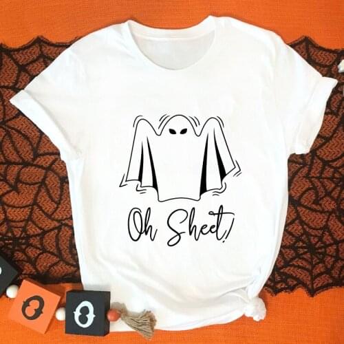 Oh Sheet 100% Cotton T-shirt Spooky Ghost Boo Halloween Fall Tshirt Cute Women Graphic Holiday Tee Shirt Top