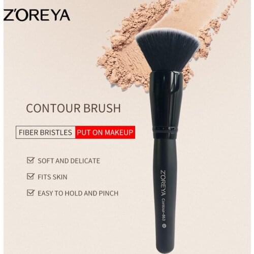 ZOREYA Flat Contour Top Buffing Makeup Brush Fine Synthetic Hair Black Wooden Handle Professional Face Brushes