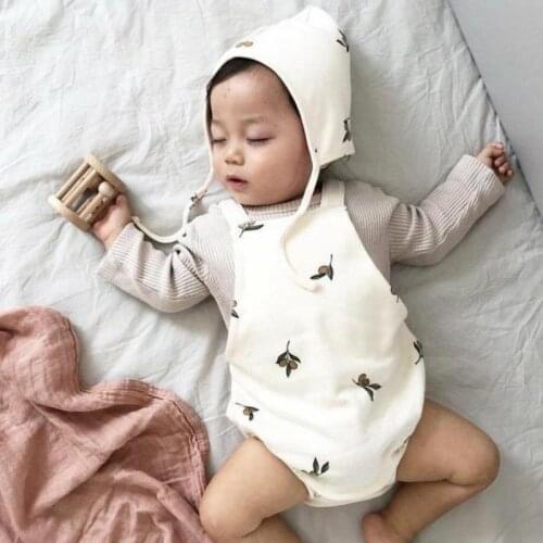 Autumn New Toddler Baby Bodysuit Baby Boy Overalls Cute Floral Girls Cotton Sleeveless Jumpsuit With Hat Baby Clothing