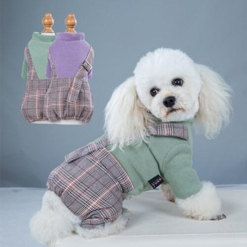 Dog Costumes Dog Bibs Autumn and Winter Cotton Coat Teddy Clothes Fashion Plaid Four-legged Clothes Pet Clothes Dog Clothes