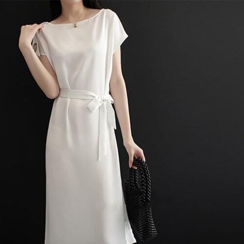 Summer One-Line Collar Dress Retro Waist Waist Was Thin Ladies Temperament Long Skirt