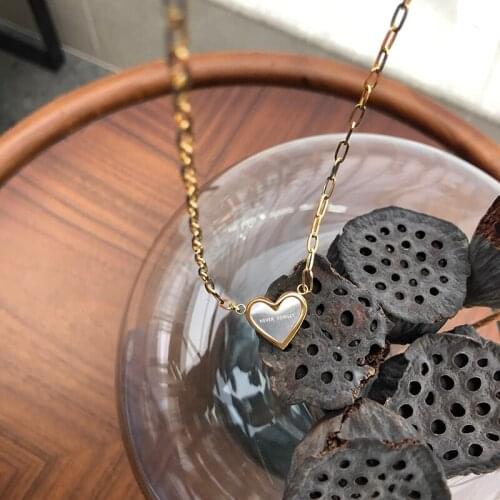 MODAGIRL Gold Plated Jewelry NEVER FORGET Shell Heart Necklace Stainless Steel Chain on the Neck for Best Friend Gift