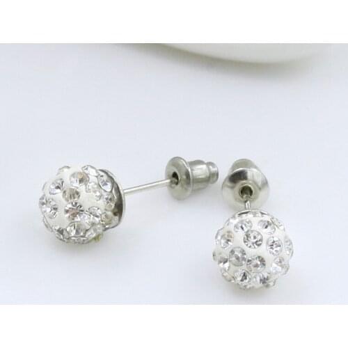 Fashion Anti Allergy Korean Version New Soft Pottery Round Ball Full Crystal Ear Nail Earrings For Female Women Made In China