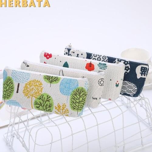 Cartoon Creative Square Cotton And Linen Handmade Life Pencil Case Simple Fabric Student Stationery Bag Pencil Case