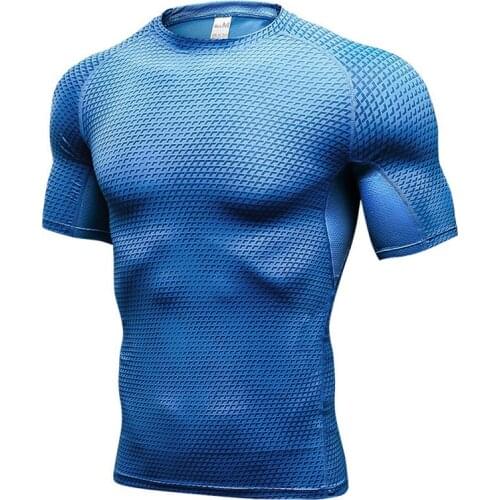 Summer Men Running T-Shirt Compression Fitness Tops Quick Dry Jersey Gym Tops Tees Rashguard Clothing Workout Sportswear Male