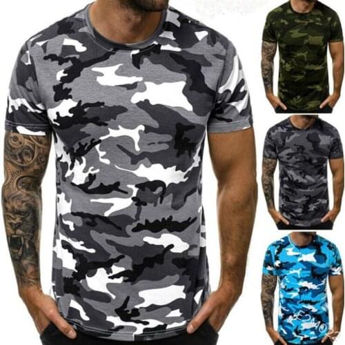 2020 Spring and Summer Mens Sports T-shirt Round Neck Tight Sexy Camouflage Casual Running Fitness Training Mens T-shirt