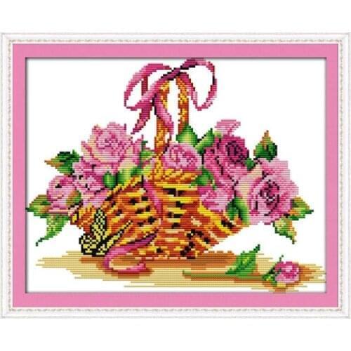 Roses and basket cross stitch kit flower 14ct 11ct printed fabric canvas stitching embroidery DIY handmade needlework