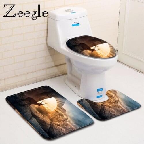 Zeegle 3D Printed Bath Mat Set Water Absorbent Non-Slip Pedestal Rug Lid Toilet Cover Bath Mat Toilet Soft Floor Mat Foot Rug