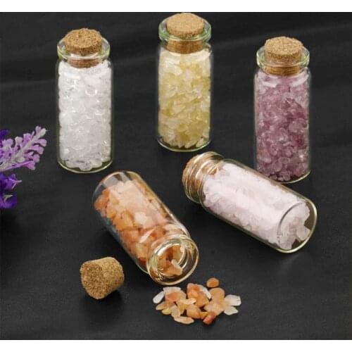 Natural Stones Mini Glass Wishing Bottles Healing Crystal Decoration Lucky Drifting Chips in Bottle Divination Astrology Stone