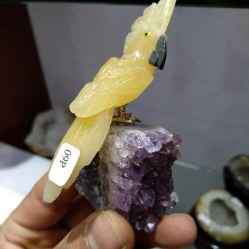 Natural gemstone crystal carved bird Figurine amethyst cluster Quartz Crystal Parrot for home decoration