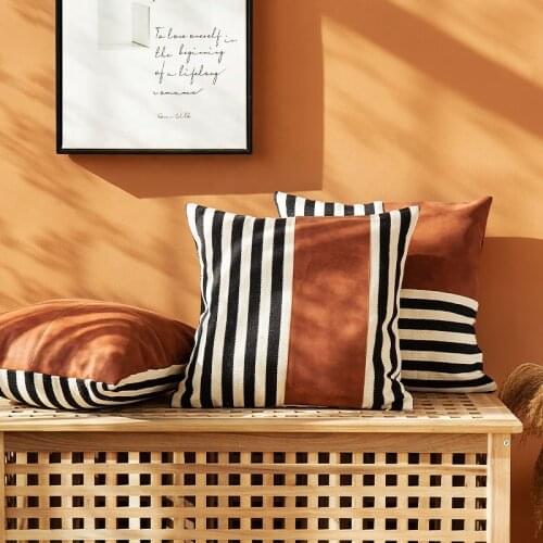 Faux Leather Pillow Cover Cushion Cover 45x45cm Black Stripe Home Decoration For Couch Bed Living Room Bed Room