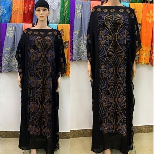 New Africa Women Dresses Abaya Long Dashiki Colorful Stones Flower Design Black Loose Size Muslim Rode for Lady ED919