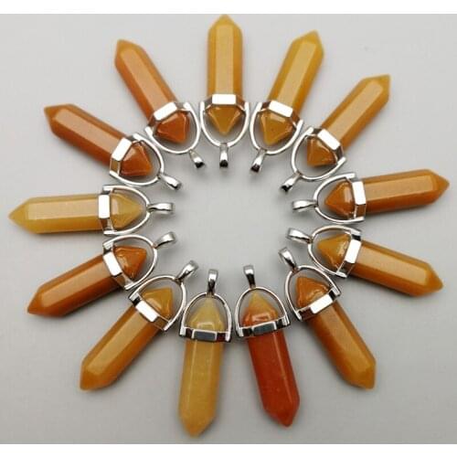 Wholesale 24Pcs Natural yellow Gems Stones Hexagonal Pointed Healing Reiki Chakra Pendant charm stone Necklace Making
