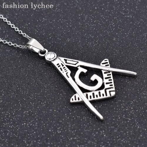Fashion lychee Hot Sale Men Women Silver Metal Chain AG Freemason Masonic Symbol Pendant Necklace Jewelry Gift