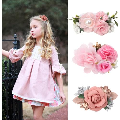 3Pcs Baby Artificial Floral Headbands For Girls Handmade Bundle Nylon Elastic Hair Band Baby Hairband Headdress Hair Accessories