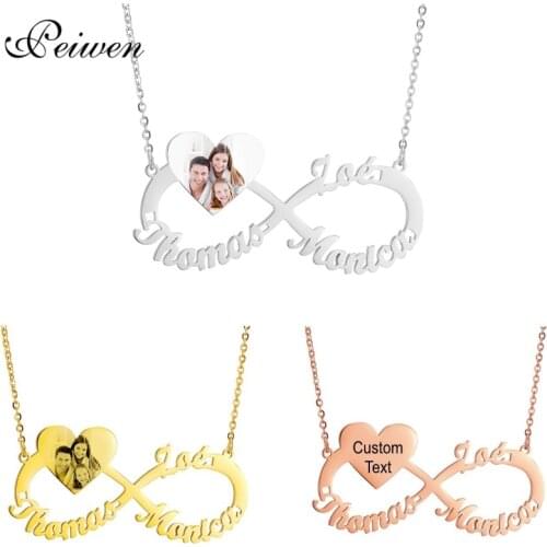 Personalized Custom Necklace Custom Color Photo Lettering Engrave Photo name Infinity Heart Nameplate Stainless Steel Necklaces