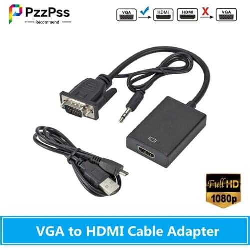 PzzPss HD 1080P VGA to HDMI-compatible Converter Adapter Cable With Audio Output VGA HD Adapter for PC laptop to HDTV Projector