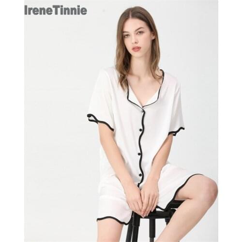 Irene Tinnie Silk Pajama Set Sweet Home Clothes Comfortable Soft Night Wear Women Fashion Cute Ice Silk Pyjamas Suit