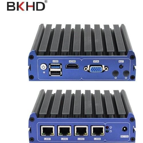 Blue Mini PC 4 LAN In-tel J4205 Quad Core Fanless Firewall Router Industrial Computer Win10 Linux ESXI Wifi for Office Gaming