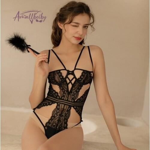 Back Hollow Bandage Corset Small Chest Underwire Push Up Lace Bodysuit Sexy Lingerie Mesh Transparent Women Bustiers Underwear