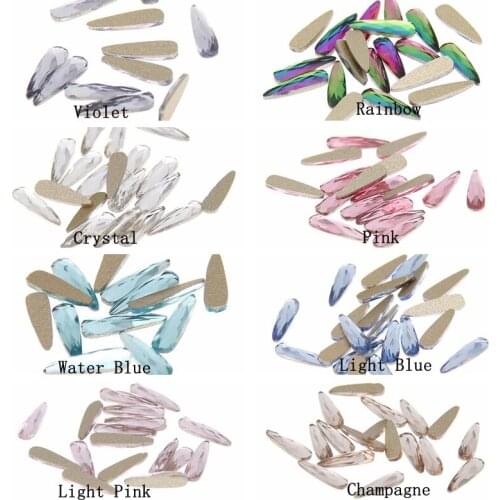 5pcs Many Colors Long Water Drop Flatback Glass Rhinestones For Nails Art Decoration Sticker Strass Crystals Chaton Use Glue DIY