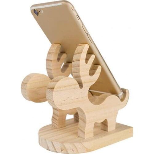 Universal Wood Phone Holder Elephant Deer Desktop Cellphone Bracket Mount Stand