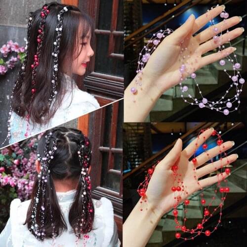 DIY Women Girl Princess Pearl Beads Ponytail Braided Hair Chain Hair Rope Headdress Hair Extension Wedding Birthday Party Gift