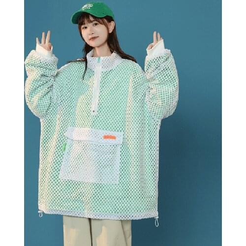 Streetwear Women Spring Autumn Hoodies Zipper Turtleneck Mesh Casual Sweatshirts Harajuku Loose Womens Pullovers Coats Female