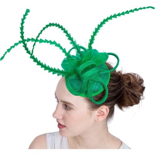Ladies Elegant Sinamay Green Hair Feather Fascinator Hats For Race Party Church Royal Ascot Hats Wedding Chic Millinery SYF130