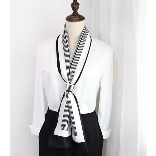 Ladies Classical Stripe Printed Pattern Neckerchief Scarf Hair Tie Multi Function Women Career Apparel Bag Accessories