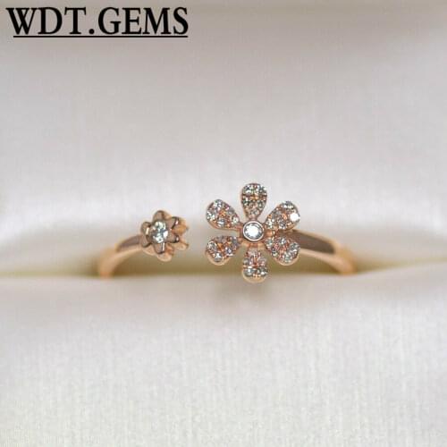 10K Rose Gold Diamond Flower Ring Daisy Womens Open Wrap Statement