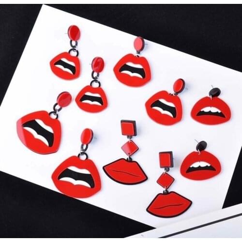 Fashion Sexy Red Mouth Lips Drop Earrings For Women Girls Hip-Hop Punk Geometric Long Dangle Earring Nightclub Jewelry Brincos