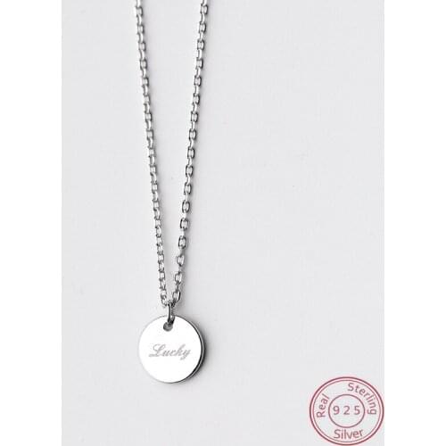 925 Sterling Silver Round choker Necklace Small Female Circle Lucky Letter Charm for Women Dropshipping Boho Jewelry Accessories