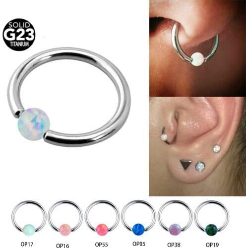 1Pc 1.0*8mm Opal Stone Captive Bead Ring Piercings Nose Rings Gauges Septum Clickers Nipple Lip Earring Tragus Body Jewelry