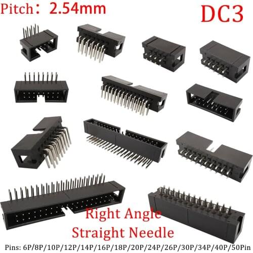 10Pcs DC3 6-50Pin Socket Header Connector DC3 2.54mm Pitch ISP Double-Spaced Right Angle/Straight Needle IDC JTAG Box Headers