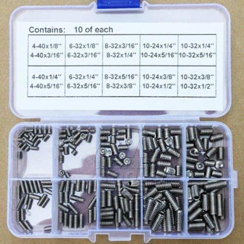 200Pcs 304 Stainless Steel 4-40 to 10-32 Allen Head Hex Socket Screws Bolts Kit