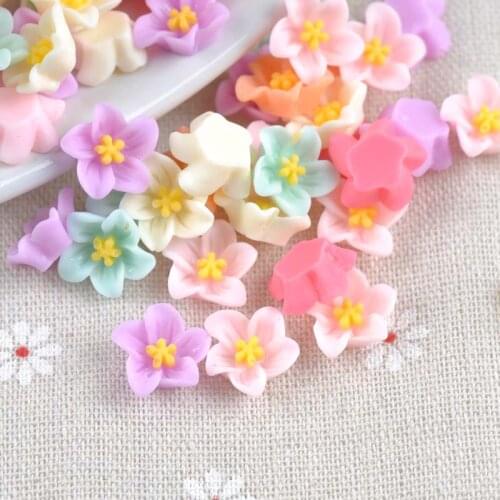 50PCS candy color flower Resin beads Scrapbook Craft 8mm DIY buttons phone decor Headwear accessories No Hole CP1851