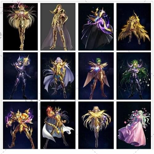 5D Diamond Painting Golden Saint Seiya Metal Armor Myth Anime Portrait Diamond Embroidery Mosaic Cross Stitch Kit Boy Love Gift
