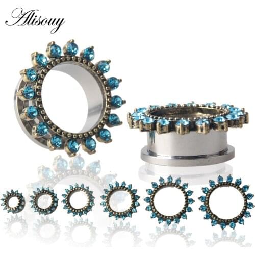 Alisouy 1 Pair new earrings body jewelry pierced ear plugs dilators plugs and tunnels with flowers ears logo design jewelry